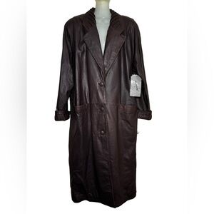90’s Jacqueline Ferrara Elegant Dark Brown Leather trenchcoat Jacket Women X-L